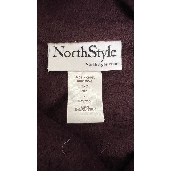 NorthStyle SZ S Purple 100% Wool Long Coat Asymmetrical Collar Toggle Front - Picture 4 of 4
